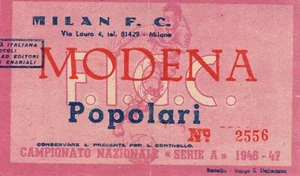 MILAN-MODENA , Biglietto/ticket Calcio 1946/47 PERFETTE CONDIZIONI - Foto 1 di 1