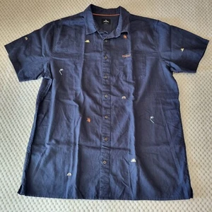 Rip Curl Casual Shirt Mens XL Button Up Embroidered Motifs Flax Cotton Blend - Picture 1 of 14