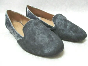 IMAN GRAY CALF HAIR & GRAY GLITTER SLIP ON LOAFER LEATHER SHOES SIZE 7-1/2M - Picture 1 of 4