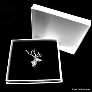 Deer Stag Head Silver Pewter Pin Brooch Badge in Gift Box- UK Made Present - Picture 1 of 4