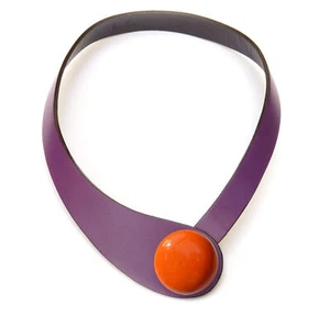 Collier cuir violet et céramique orange - Imagen 1 de 2