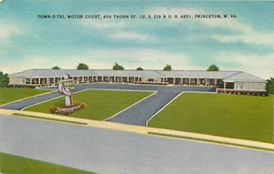 PRINCETON WEST VIRGINIA TOWN O TEL MOTOR COURT MOTEL VINTAGE LINEN POSTCARD VIEW - Picture 1 of 2