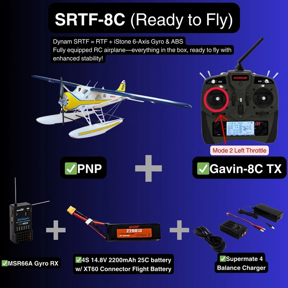 Avión Dynam DHC-2 Beaver V2 azul 4S mar/tierra radiocontrol 1,5 m con aletas más flotadores Foto 1 de 4