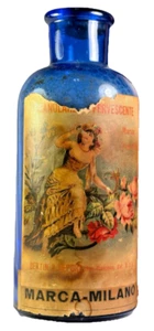 RARE 1880S COBALT BLUE SAN FRANCISCO CA MED BOTTLE MARCA MILANO BERTIN & LEPORI - Picture 1 of 16