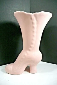 Large Pink Ceramic Vintage Ladies Boot Vase Planter 9 ½” Tall Scalloped Edge - Picture 1 of 12