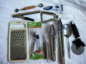 11 Vintage Kitchen Utensils Gadgets Assorted grater tongs cutter jar opener etc. - Picture 1 of 2