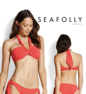 Seafolly Bandeau Halter Bikini Top Size UK 16 Red New Free Postage B8 - Picture 1 of 3