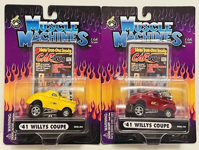 2 Muscle Machines '41 Willy's Coupe's 1 Yellow & 1 Red 1:64 scale diecasts VTG. - Image 1 of 4