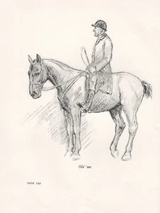 ORIGINAL VINTAGE HORSE SKETCH ART PRINT PAGE BY K F BARKER 1937 HORSE & RIDER - Picture 1 of 1