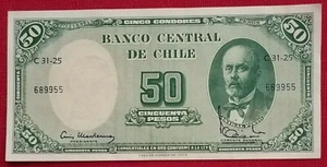 BANCO DE CHILE - 1961 (CINCUENTA) 50 PESOS - Aníbal Pinto - Casi sin circular - Imagen 1 de 4