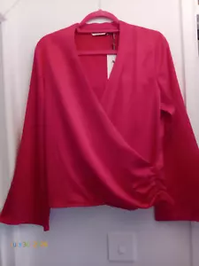 Crossover Wrap Style U.S. Polo Assn Satin Bright Rose Top UK Size 10 (S) BNWT - Picture 1 of 13