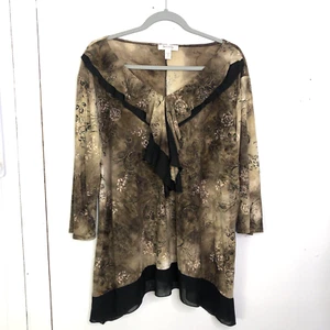 Dressbarn Shirt Womens 3X Dark Studded Sharkbite Asymmetrical Hems Whimsigoth - Picture 1 of 11