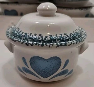 2 Corelle Blue Heart Casserole Individual W/Lid Crock Stoneware Blue Sponge - Picture 1 of 8