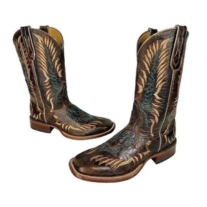 CINCH Champion Brown Square Toe Goat Leather Western Cowboy Boots Size 8 - Picture 1 of 11