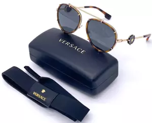VERSACE MOD. 2232 1470/87 HAVANA-GOLD/GREY LENSES/ MEDUSA STRAP SUNGLASSES 61-18 - Picture 1 of 10