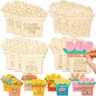 12 Pcs Mother'S Day Wood Fridge Magnet Color Your Own Mom Frame Floral Flowers D - image 1 of 4