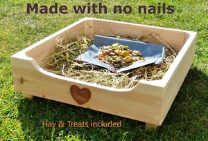 Forage Box Wooden With OR Without Hay Rack Rabbit/ Guinea Pig + food & treats - Picture 1 of 35