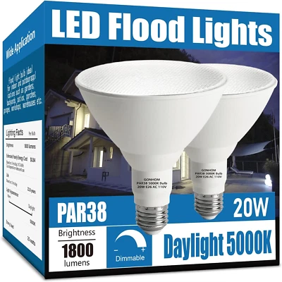 Par38 LED Flood Light Bulbs Outdoor 2 Pack, Dimmable 5000K Daylight, 20W Replace - Image 1 of 4