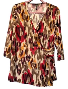 Susan Lawrence Multicolor Shirt Sz 2X Boho Y2K Artsy Faux Wrap Mature Women Read - Picture 1 of 13