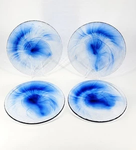 Set of 4 Bromioli Rocco Murano Art Glass Cobalt Blue Swirl 8" Salad Plates VTG - Picture 1 of 11
