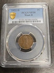 1922-D Lincoln Cent Wheat Penny PCGS VF30 VF 30 Weak D Tough Better Date - Picture 1 of 10