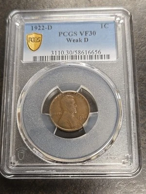 1922-D Lincoln Cent Wheat Penny PCGS VF30 VF 30 Weak D Tough Better Date - Image 1 of 4