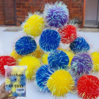 10 Pieces Sparkle Pom Pom Balls for Cat - Interactive Glitter Balls, Multicolor, - Image 1 of 4