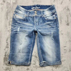 Ariya Jeans Shorts Damen 7/8 blau distressed Low Rise Bermuda Bündchen Stretch - Bild 1 von 13