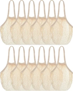 12 Stück Bauern Netz Einkaufstasche Strandtaschen Großpackung Wiederverwendbar Baumwolle Netz Ästhetisch - Bild 1 von 2