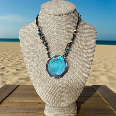 NUEVO CON ETIQUETAS ROBERT LEE MORRIS Collar Colgante Tono Plata y Turquesa RM420 Foto 1 de 4