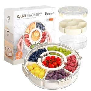 Divided Rotating Serving Tray with Lid and Handle,Portable Snackle Box Contai... - Picture 1 of 7