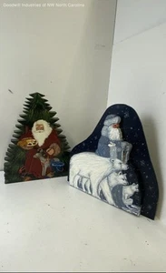 Vintage Holz Weihnachtsmann Gemälde Künstler Signiert Set - Bild 1 von 6