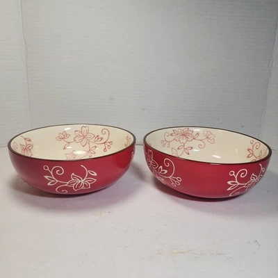 Temp-Tations by Tara Rojo Floral Encaje 6.5" Diamante Cuencos #748470 - Lote de 2 Usados en Excelente Condición Foto 1 de 4