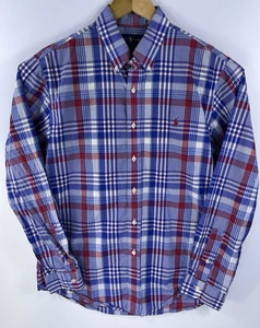 Ralph Lauren Slim Fit Shirt Mens Large Cotton Stretch Blue Red White Plaid Pony - Picture 1 of 4