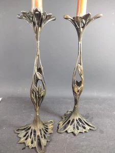 Ende 19. Jahrhundert Jugendstil Jugendstil Bronze patiniert Kerzenständer Paar - Bild 1 von 16