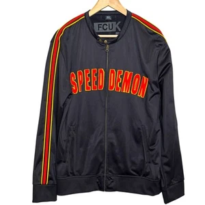 Felpa French Connection FCUK taglia XL nera Speed Demon con zip stile moto - Foto 1 di 4