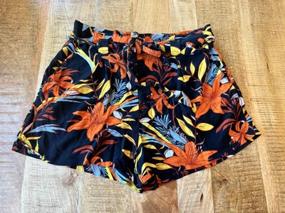 Superdry Women's Orange Hawaiian Tropical Shorts Slash Pockets Belted Size 6 - Image 1 of 4