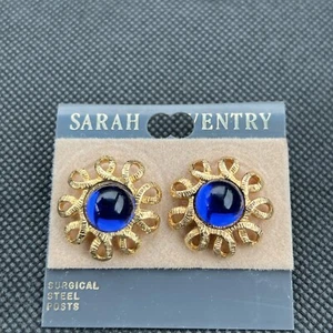 Sarah Coventry blue and gold  button pierced earrings New - Picture 1 of 5