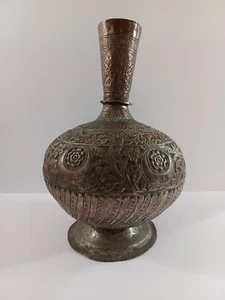 Indian Tinned Copper, Hammered, Surahi Bottle/vase/jug - Picture 1 of 12