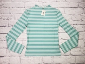 Cali Be Womens Long Sleeve Mock Neck Top Ribbed Green White Size Small - Picture 1 of 6