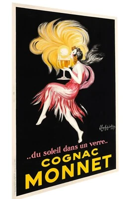 Cognac Monnet  French lady Vintage art Poster Print canvas painting Europe - Image 1 of 4
