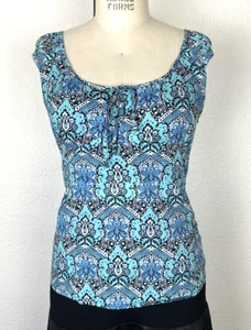 Ann Taylor Bluse Größe 8P Blumenmuster ärmellos Baumwolle blau Vintage weich Landhaus - Bild 1 von 9