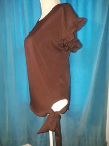 Brown Blouse with ruffled sleeves & tie at hips - Picture 1 of 5