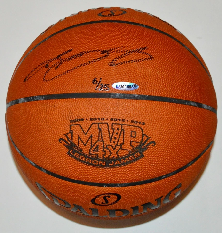 AUTO UDA LE6/25 LEBRON JAMES ENGRAVED 4X MVP SPALDING BASKETBALL - Image 1 of 1