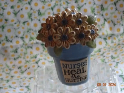 NEW BLOSSOM BUCKET "NURSES HEAL THE HURTING'' DAISIES IN BLUE VASE - Image 1 of 4