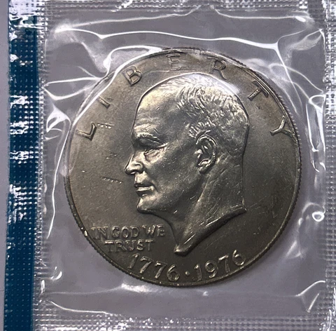 1976 P Type 1 Eisenhower Dollar Ike from Mint Set in Mint Cello - Free Shipping Cover