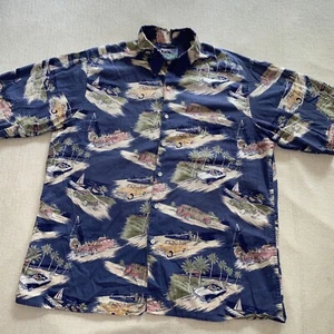 REYN SPOONER Hawaiian Shirt L Men's Classic Cars Woody Short Sleeve Button Up - Picture 1 of 11