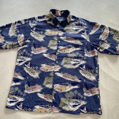 REYN SPOONER Hawaiian Shirt L Men's Classic Cars Woody Short Sleeve Button Up - Image 1 of 4