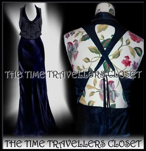 Kate Moss Topshop Midnight Blue Black Waistcoat Maxi Dress Jazz 20s UK 10 38 6 - Picture 1 of 18