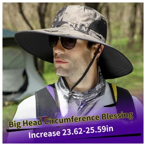 Big Head Wide Brim Summer Sun Hat Mens Outdoor Fishing Hiking Boonie Hat - Picture 1 of 27
